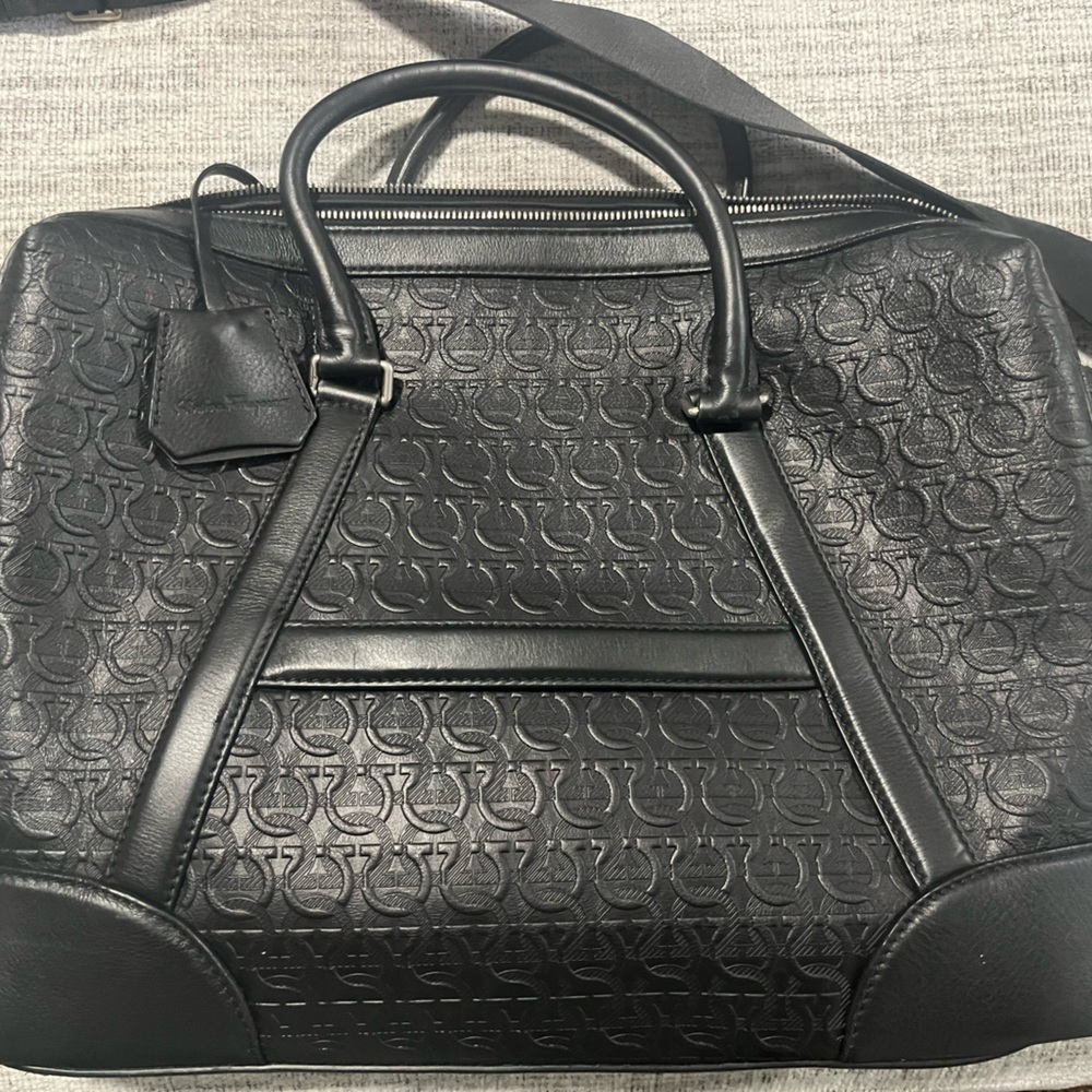 Salvatore Ferragamo Black Embossed Duffel Bag